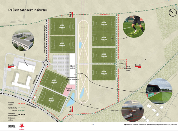 Objemová studie mládežnického centra Šeberov, srpen 2022, autorem Grido, architektura a design, s.r.o.