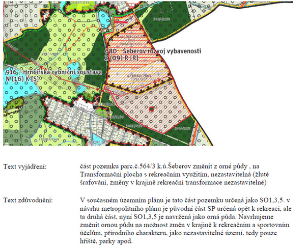 Podaná připomínka ke zveřejněnému návrhu Metropolitního plánu týkající se části NAŠEHO POZEMKU a POZEMKU PRAHY K LESU