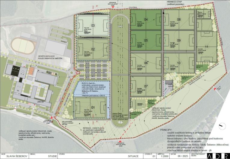 Koncept, architektonický návrh mládežnického centra Šeberov, červen 2025, autorem tým architektů ADR.