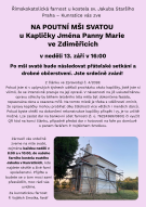 Pozvánka na poutní mši svatou u Kapličky Jména Panny Marie  ve Zdiměřicích 1